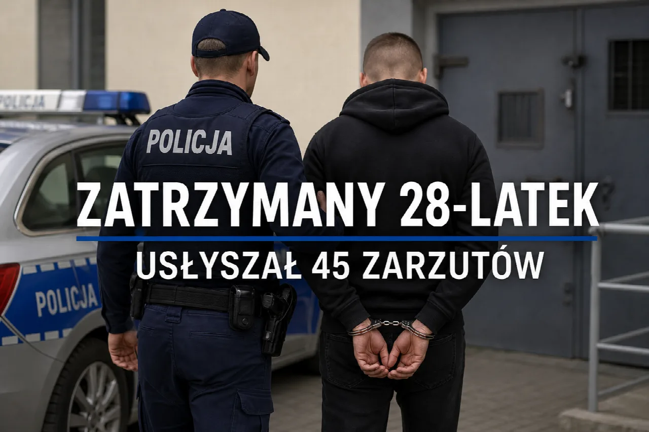 Ilustracja symboliczna: Poszukiwany 28-latek zatrzymany. Przed osadzeniem usłyszał 45 zarzutów